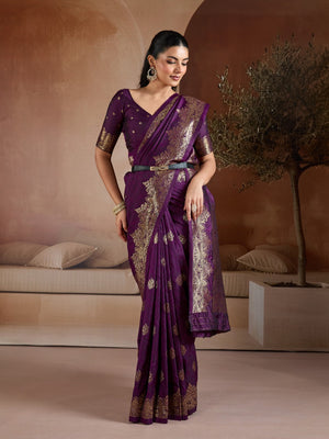 Wine Handloom Weaving Silk Saree With Blouse Piece