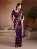 Wine Handloom Weaving Silk Saree With Blouse Piece