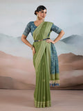 Green Pure Viscose Cotton Handloom Weaving Saree With Blouse Piece