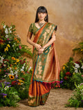 Orange Pure Silk Handloom Weaving Saree With Blouse Piece