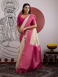 Pink Handloom Weaving Paper Silk Saree With Blouse Piece