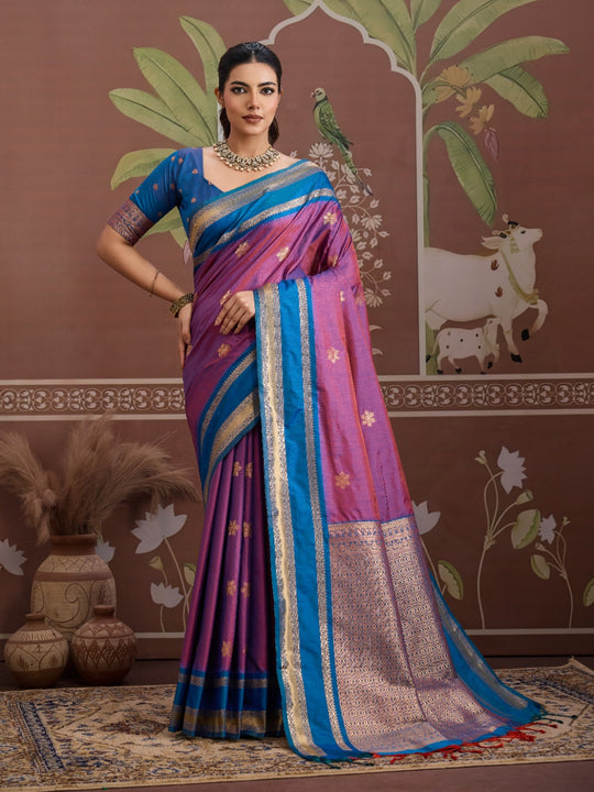 Wine Tussar Silk Handloom Weaving Saree With Blouse Piece