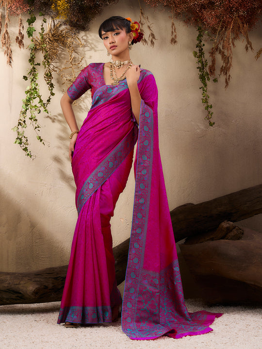 Pink Pure Kanjivaram Weaving Silk Saree With Blouse Piece