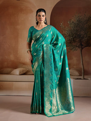 Rama Handloom Weaving Silk Saree With Blouse Piece