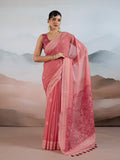 Pink Pure Viscose Cotton Handloom Weaving Saree With Blouse Piece