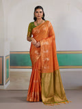 Orange Tussar Silk Handloom Weaving Saree With Blouse Piece