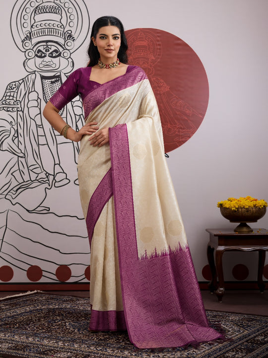 Wine Handloom Weaving Paper Silk Saree With Blouse Piece