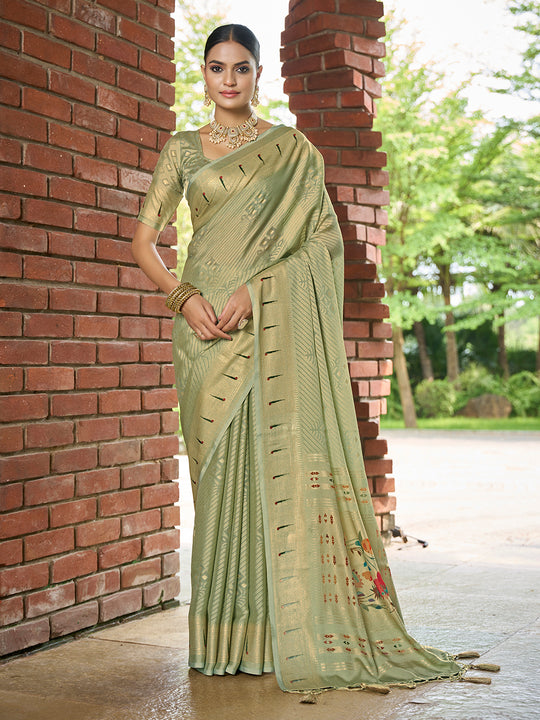Green Brasso Festive Wear Saree With Blouse Piece