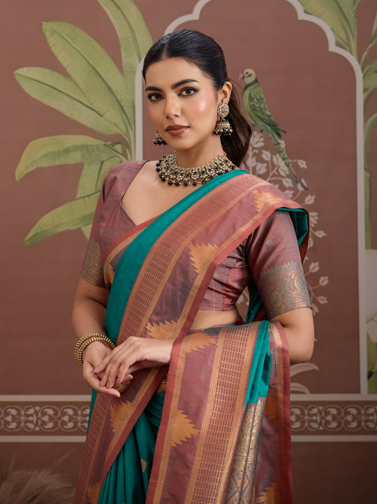 Sea-Rama Tussar Silk Handloom Weaving Saree With Blouse Piece