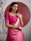 Pink Handloom Weaving Paper Silk Saree With Blouse Piece