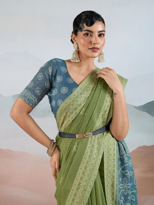 Green Pure Viscose Cotton Handloom Weaving Saree With Blouse Piece