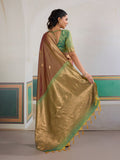 Brown Pure Silk Handloom Weaving Saree With Blouse Piece
