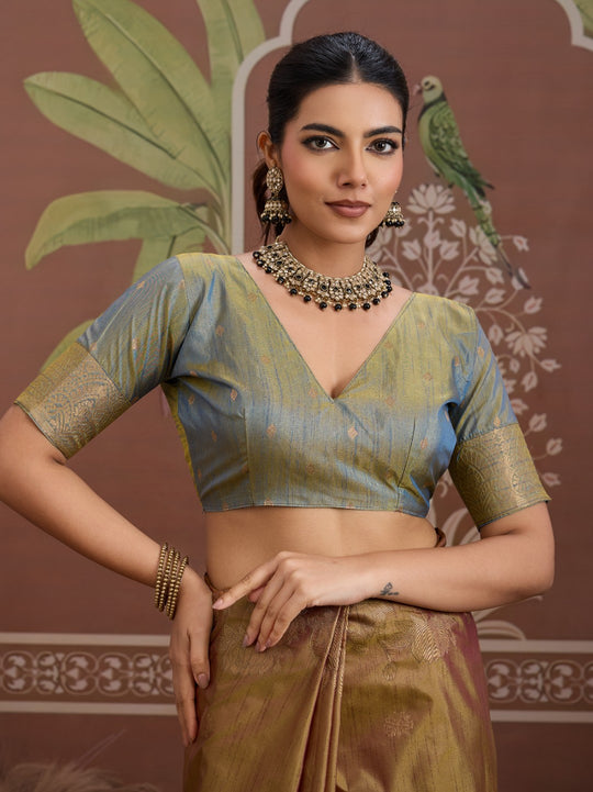 Dark-Grey Tussar Silk Handloom Weaving Saree With Blouse Piece