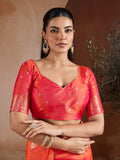 Orange Handloom Weaving Silk Saree With Blouse Piece