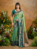 Green Pure Silk Handloom Weaving Saree With Blouse Piece