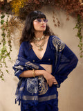 Blue Pure Munga Silk Handloom Weaving Saree With Blouse Piece