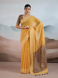 Gold Pure Viscose Cotton Handloom Weaving Saree With Blouse Piece