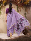 Purple Munga Cotton Handloom Weaving Saree With Blouse Piece