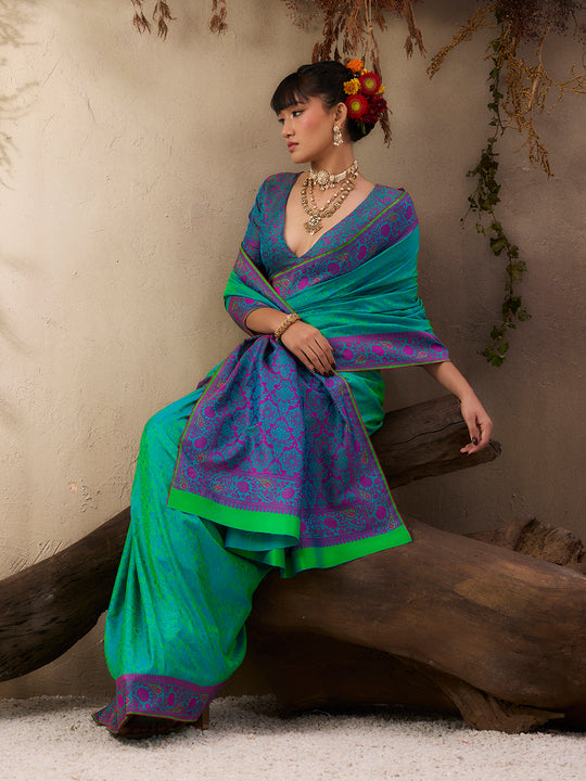 Rama Pure Kanjivaram Weaving Silk Saree With Blouse Piece