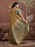 Dark-Grey Tussar Silk Handloom Weaving Saree With Blouse Piece