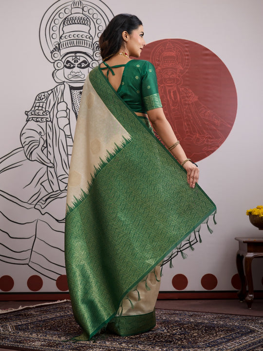Green Handloom Weaving Paper Silk Saree With Blouse Piece