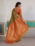 Dark-Grey Tussar Silk Handloom Weaving Saree With Blouse Piece