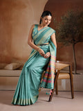Blue Handwoven Bhagalpuri Weaving With Multi Pallu & Blouse Saree With Blouse Piece
