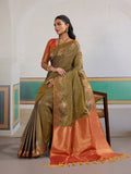 Dark-Grey Tussar Silk Handloom Weaving Saree With Blouse Piece