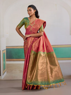 Pink Pure Silk Handloom Weaving Saree With Blouse Piece