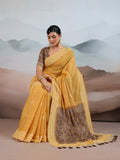 Gold Pure Viscose Cotton Handloom Weaving Saree With Blouse Piece