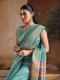 Blue Handwoven Bhagalpuri Weaving With Multi Pallu & Blouse Saree With Blouse Piece