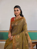 Dark-Grey Tussar Silk Handloom Weaving Saree With Blouse Piece