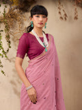 Pink Munga Cotton Handloom Weaving Saree With Blouse Piece