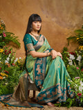 Green Pure Silk Handloom Weaving Saree With Blouse Piece