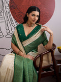 Green Handloom Weaving Paper Silk Saree With Blouse Piece