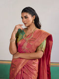 Pink Pure Silk Handloom Weaving Saree With Blouse Piece