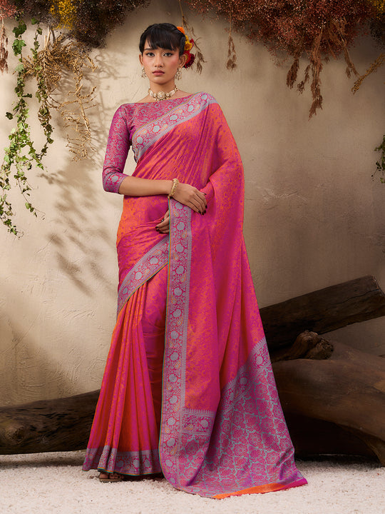 Rani Pure Kanjivaram Weaving Silk Saree With Blouse Piece