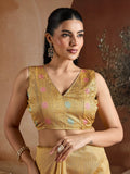 Yellow Handwoven Bhagalpuri Weaving With Multi Pallu & Blouse Saree With Blouse Piece
