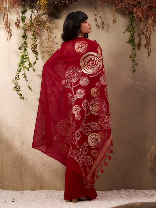 Red Pure Munga Silk Handloom Weaving Saree With Blouse Piece