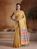 Yellow Handwoven Bhagalpuri Weaving With Multi Pallu & Blouse Saree With Blouse Piece