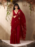 Red Pure Munga Silk Handloom Weaving Saree With Blouse Piece