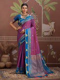 Wine Tussar Silk Handloom Weaving Saree With Blouse Piece