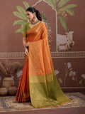 Orange Tussar Silk Handloom Weaving Saree With Blouse Piece