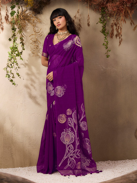 Wine Pure Munga Silk Handloom Weaving Saree With Blouse Piece