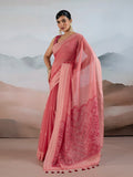 Pink Pure Viscose Cotton Handloom Weaving Saree With Blouse Piece