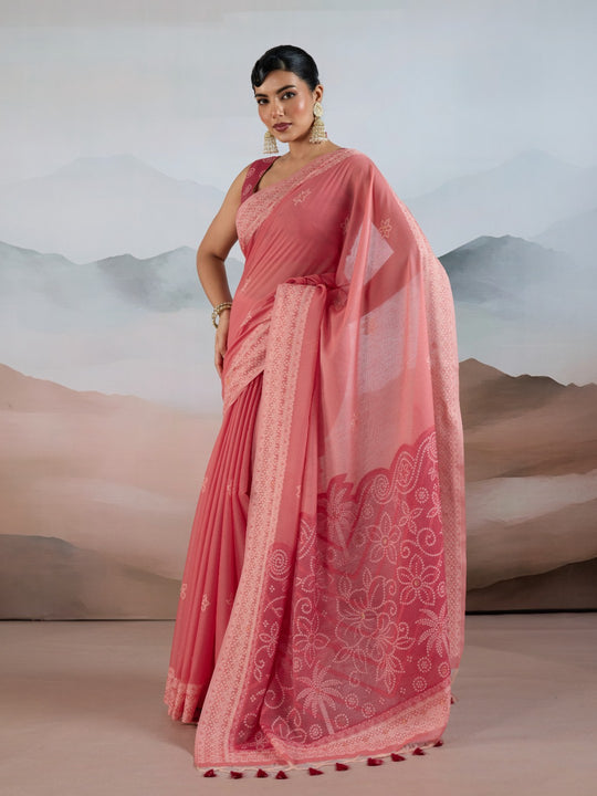 Pink Pure Viscose Cotton Handloom Weaving Saree With Blouse Piece