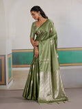 Green Pure Satin Handloom Weaving Saree With Blouse Piece