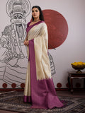 Wine Handloom Weaving Paper Silk Saree With Blouse Piece