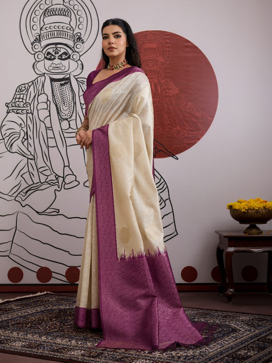 Wine Handloom Weaving Paper Silk Saree With Blouse Piece
