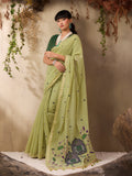 Green Munga Cotton Handloom Weaving Saree With Blouse Piece
